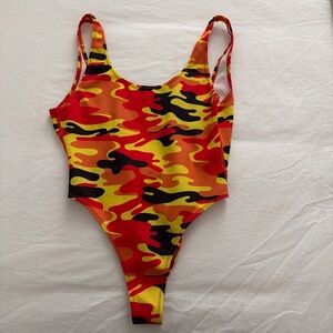 Kendall + Kylie Red & Yellow Camo One-Piece Swimsuit size Small